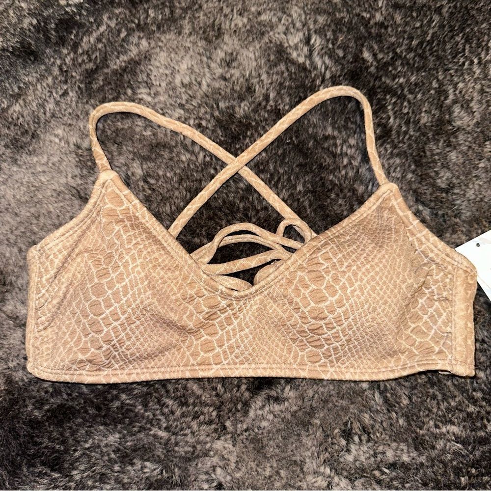 BNWT Hula Honey Tan Snakeskin Print Strappy Back Bikini Top Sz S Beach Pool Swim